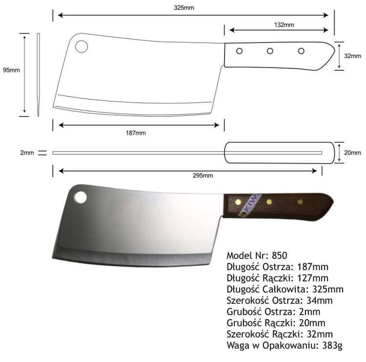Tajski Bardzo Ostry Nóż Ciężki Solidny Tasak Szefa Kuchni 32cm KIWI