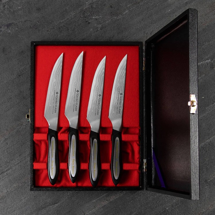 Tojiro Flash VG-10 Zestaw 4 Japońskich Noży Do Steków 11cm Etui Na Prezent