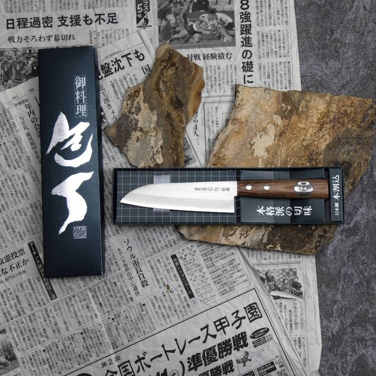Kanetsune 1000 Shirogami#2/SS Japoński Ostry Nóż Mini Santoku Do Warzyw 14cm