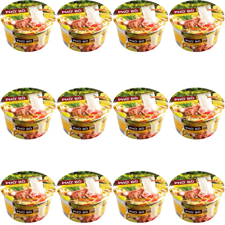 KARTON Tajska Zupka Błyskawiczna Makaron Ryżowy Instant Wołowina Pho Bo Cup 12x65g MAMA