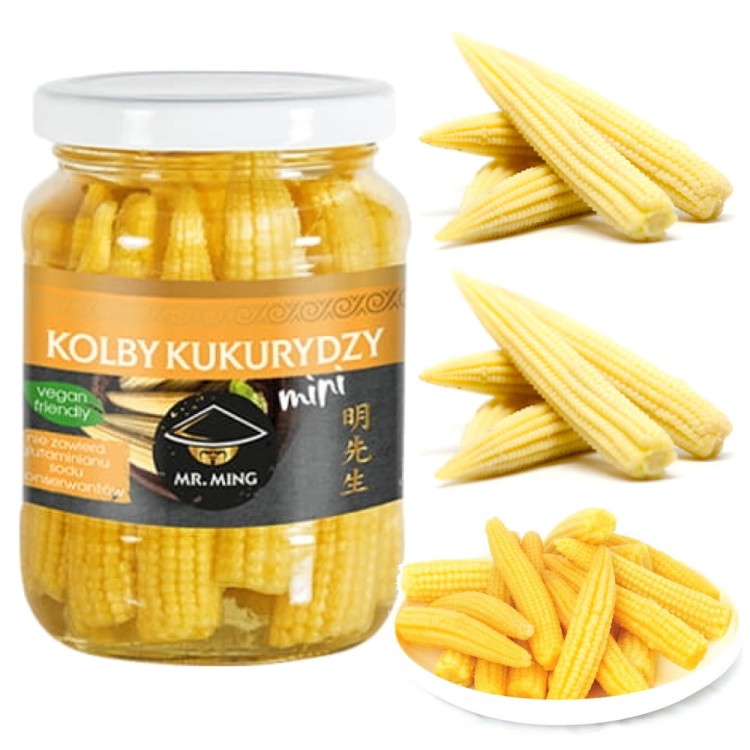Mini Kolby Kukurydzy Młoda Kukurydza w Słoiku Do Zup Sałatek i Potraw z Woka  340g MR. MING