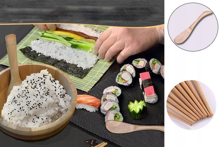 Zestaw Maszynka Roller Do Robienia Sushi Z Rolką Mata Nóż Czarna Bazooka