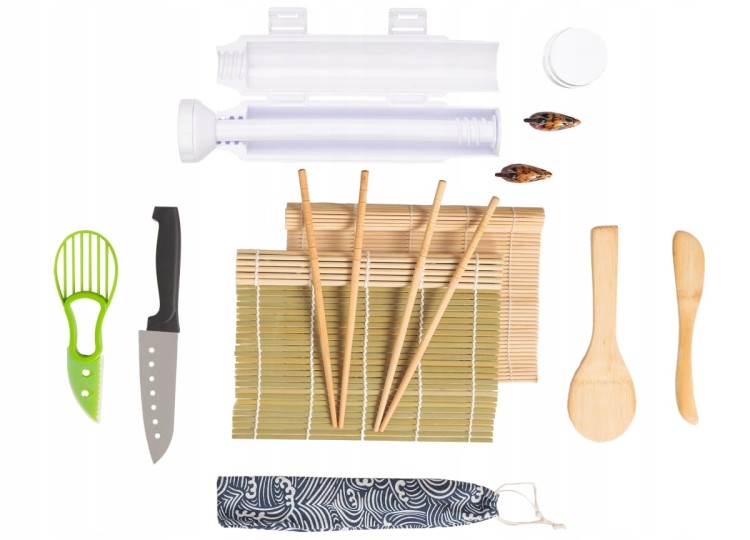 Zestaw Maszynka Roller Do Robienia Sushi Z Rolką Mata Nóż Biała Bazooka