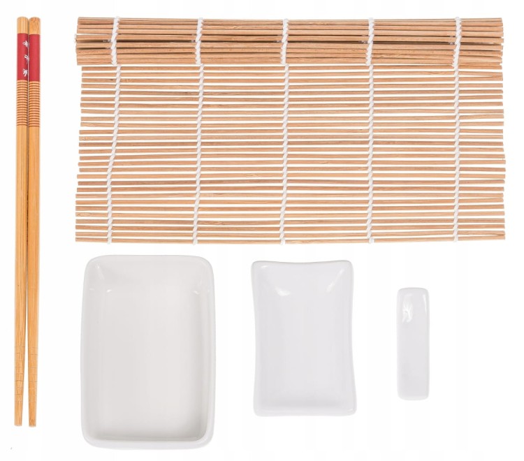 Zestaw Mata i Ceramika Do Serwowania Zawijania Sushi Przekąsek 5 Elementów