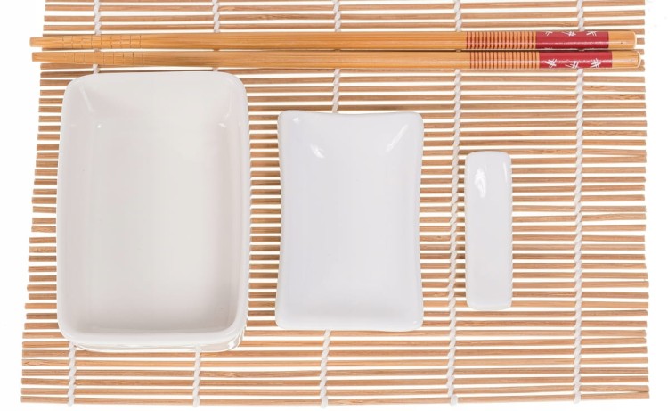 Zestaw Mata i Ceramika Do Serwowania Zawijania Sushi Przekąsek 5 Elementów