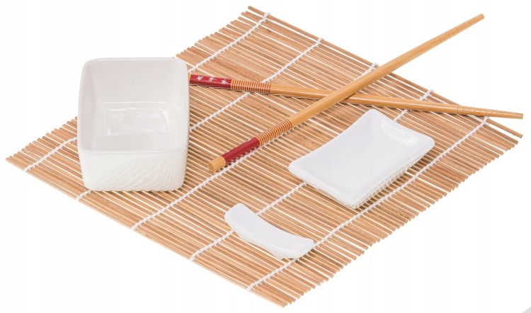 Zestaw Mata i Ceramika Do Serwowania Zawijania Sushi Przekąsek 5 Elementów