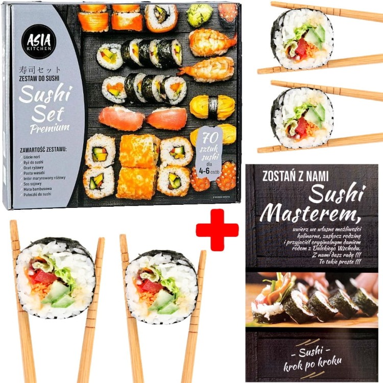 Zestaw Do Sushi Set Premium SILVER 70 Sztuk Idealny Na Prezent ASIA KITCHEN