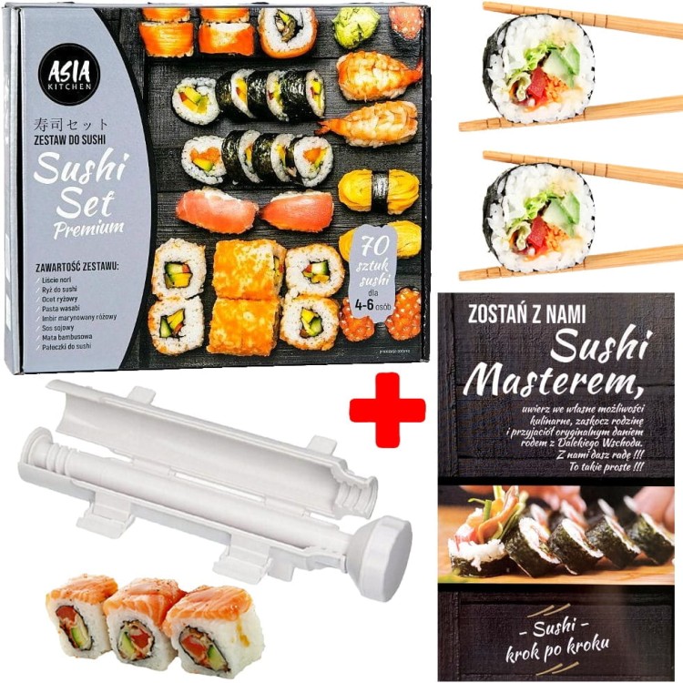 Zestaw Do Sushi Set Premium SILVER 70 Sztuk ASIA KITCHEN + Sushi ROLLER
