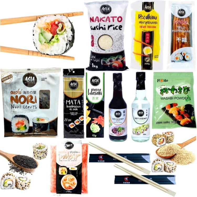 Zestaw Do Robienia Sushi XL 14 Produktów Dla 2-4 Osób Niezbędne Składniki