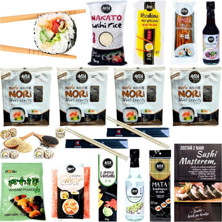 Zestaw Do Robienia Sushi XXL 17 Produktów Na 40 Rolek Niezbędne Składniki