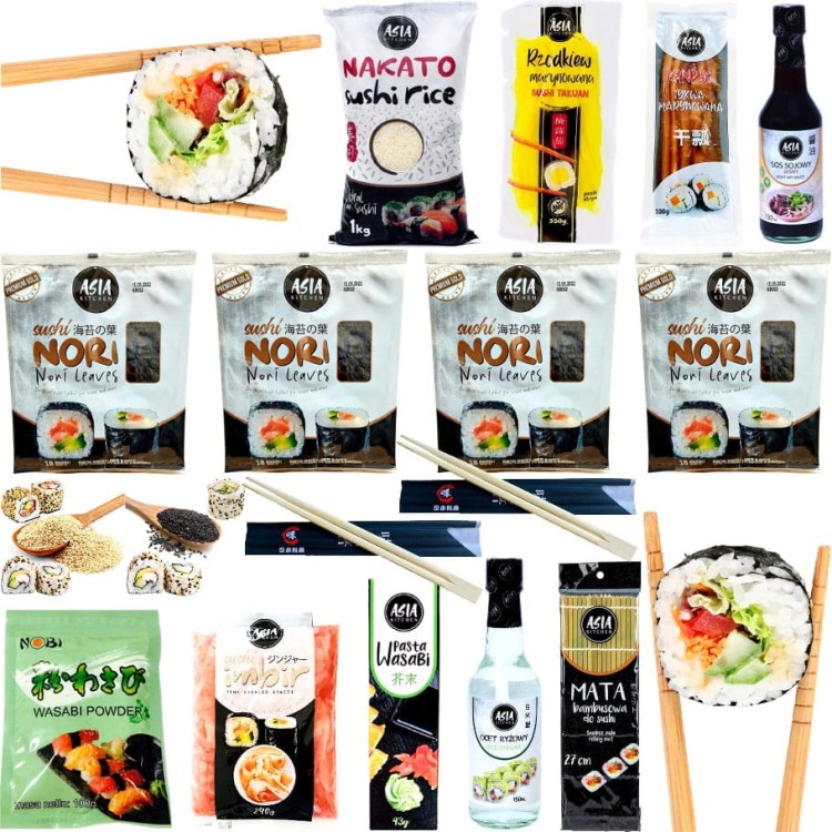 Zestaw Do Robienia Sushi XXL 17 Produktów Na 40 Rolek Niezbędne Składniki