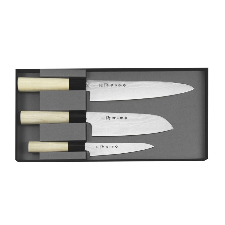 Zestaw 3 Noży Tojiro Shippu VG-10 Japoński Nóż Szefa Kuchni 21cm + Uniwersalny 13cm + Santoku 16cm