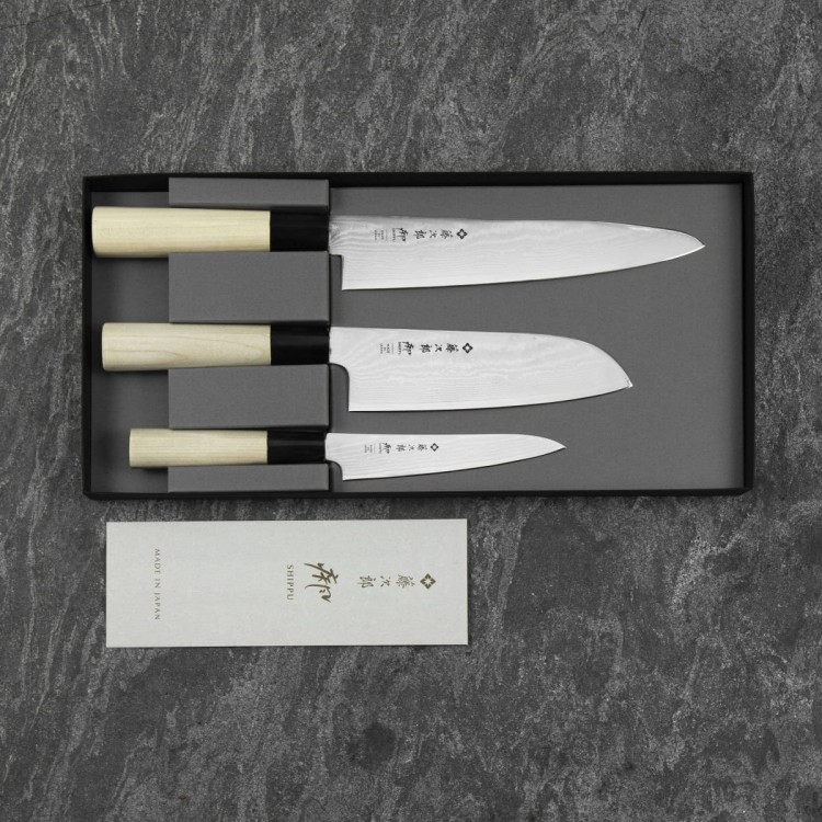 Zestaw 3 Noży Tojiro Shippu VG-10 Japoński Nóż Szefa Kuchni 21cm + Uniwersalny 13cm + Santoku 16cm