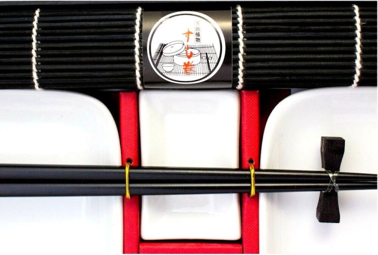 Zestaw Naczyń Ceramika Do Sushi Dla 2 Osób Kolor CZARNY 10 Elementów HS