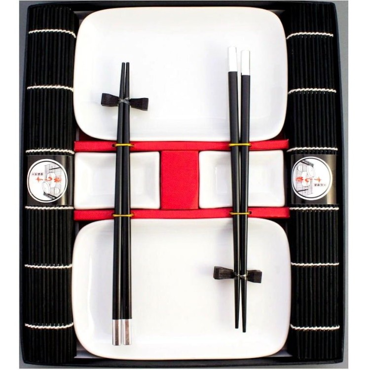 Zestaw Naczyń Ceramika Do Sushi Dla 2 Osób Kolor CZARNY 10 Elementów HS