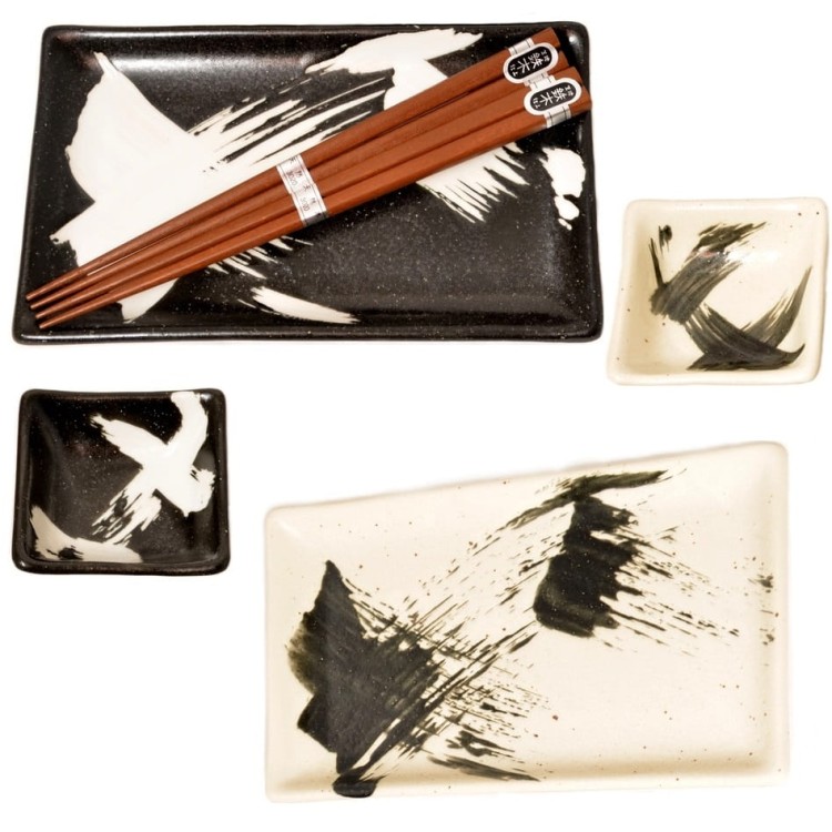 Zestaw Ceramiki Do Sushi Komplet Biało Czarny Ceramika Dla 2 Osób EDO JAPAN