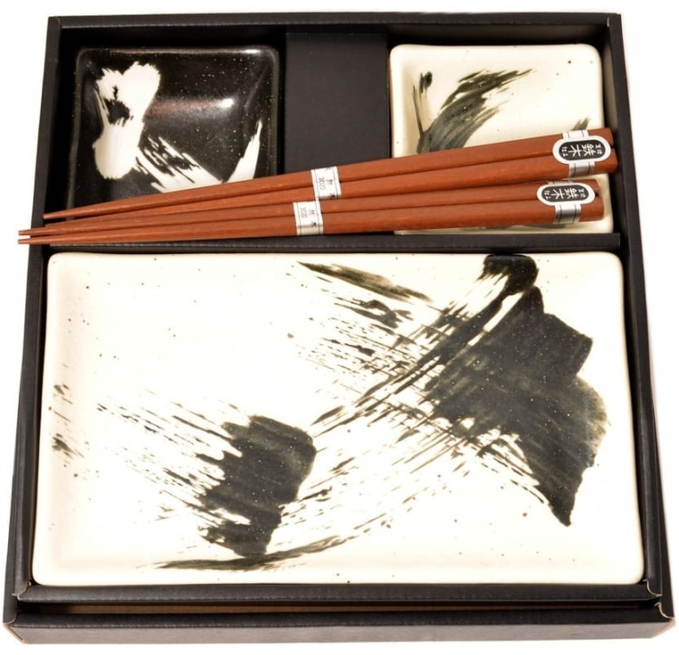 Zestaw Ceramiki Do Sushi Komplet Biało Czarny Ceramika Dla 2 Osób EDO JAPAN