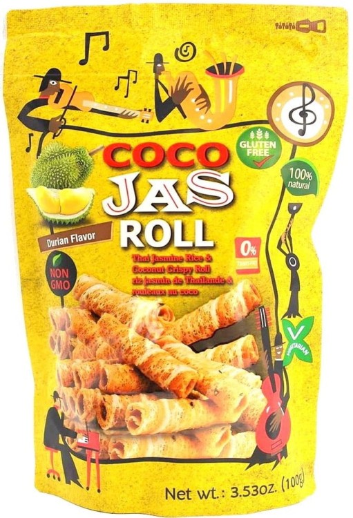 Kokosowo Ryżowe Chrupiące Rurki o Smaku DURIAN Bezglutenowe 100g COCO JAS ROLL