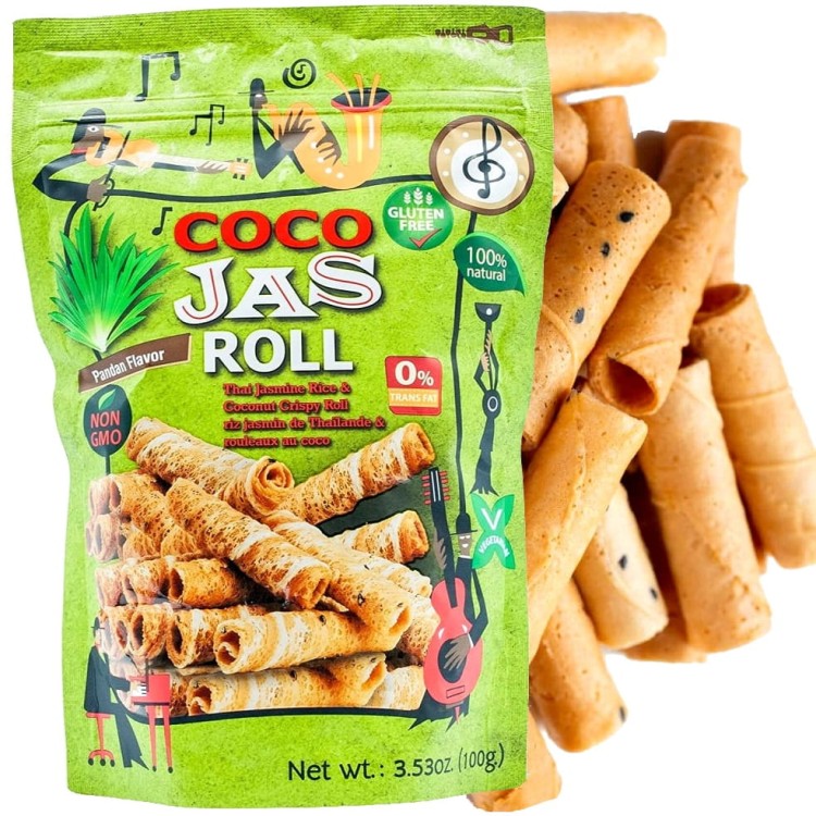 Kokosowo Ryżowe Chrupiące Rurki o Smaku PANDAN Bezglutenowe 100g COCO JAS ROLL