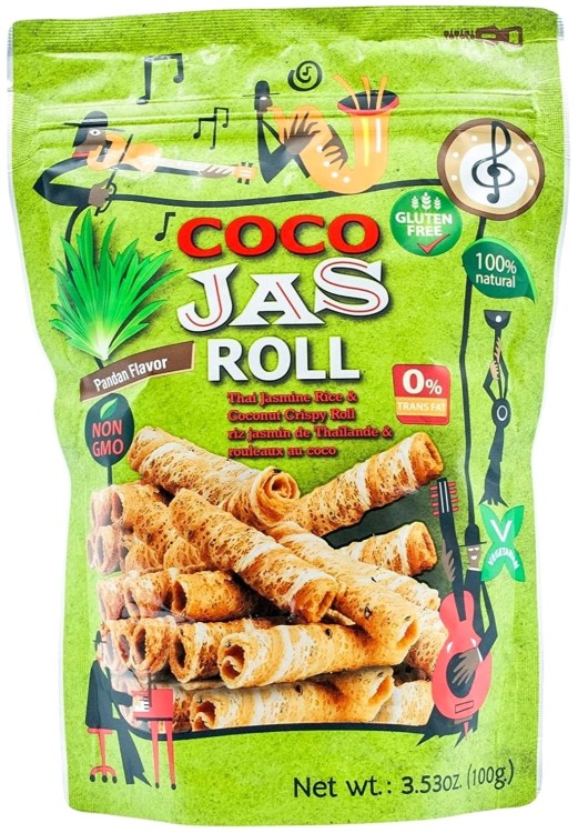 Kokosowo Ryżowe Chrupiące Rurki o Smaku PANDAN Bezglutenowe 100g COCO JAS ROLL