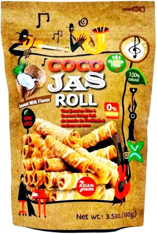 Kokosowo Ryżowe Chrupiące Rurki o Smaku KOKOSA Bezglutenowe 100g COCO JAS ROLL