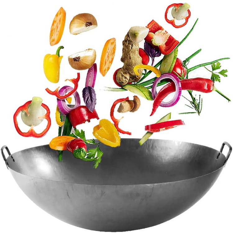 Patelnia Chiński Wok RĘCZNIE KUTY Stal Węglowa Średnica 20 Cali 50cm PROORIENT