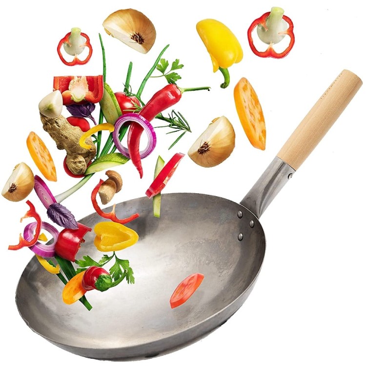 Patelnia Chiński Wok RĘCZNIE KUTY Stal Węglowa Średnica 15 Cali 38cm PROORIENT