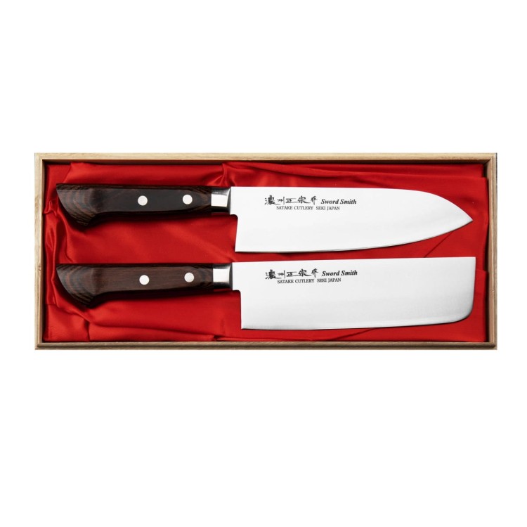 Satake Unique Shirogami#2 Japoński Zestaw 2 Noży Santoku 17cm i Nakiri 17cm