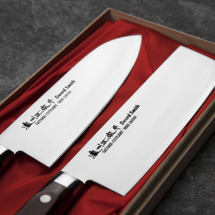 Satake Unique Shirogami#2 Japoński Zestaw 2 Noży Santoku 17cm i Nakiri 17cm