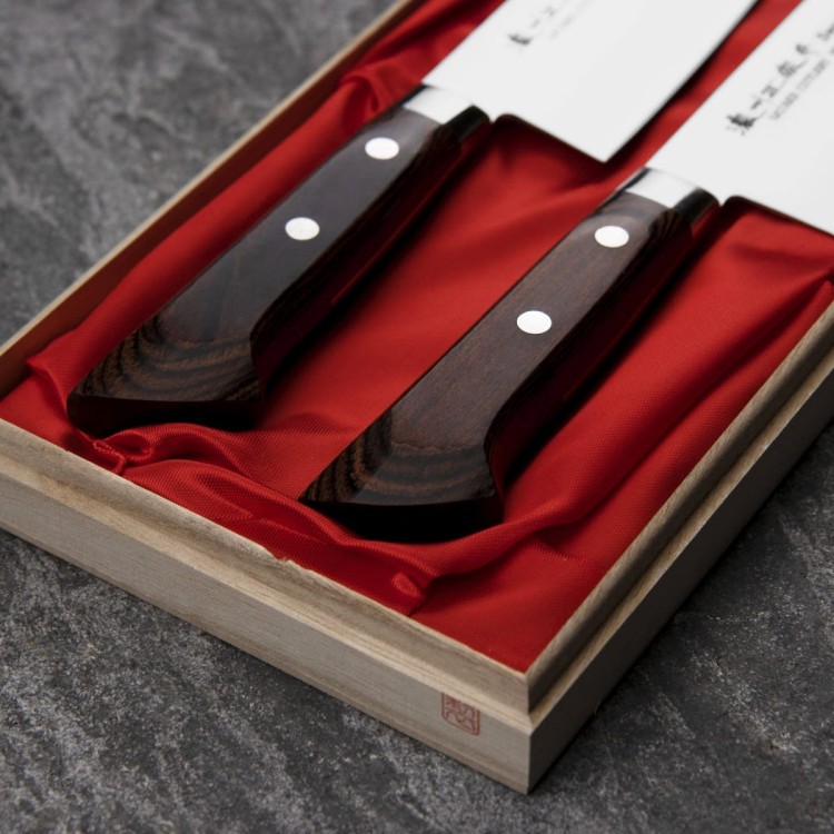 Satake Unique Shirogami#2 Japoński Zestaw 2 Noży Santoku 17cm i Nakiri 17cm