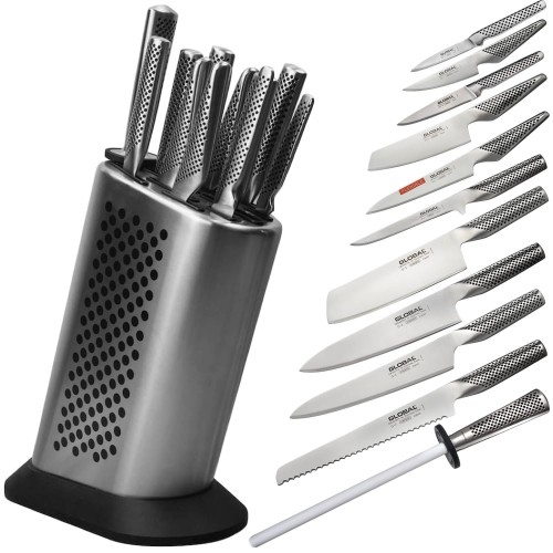 Global Zestaw Noży w Gładkim Bloku w Kropki 11 Częściowy