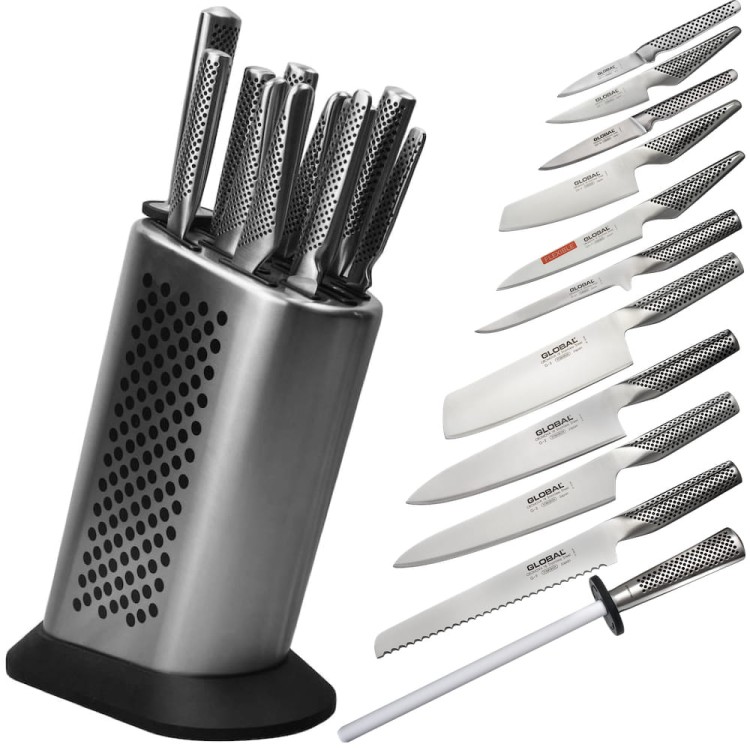 Global Zestaw Noży w Gładkim Bloku w Kropki 11 Częściowy