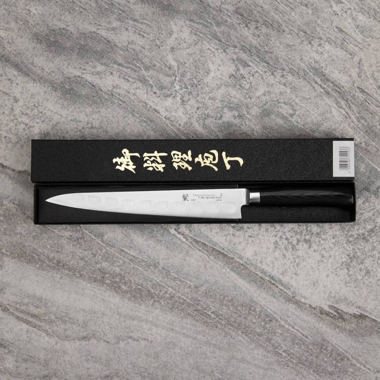 Tamahagane SAN Black VG-5 Japoński Nóż Sujihiki Żłobiony 24cm