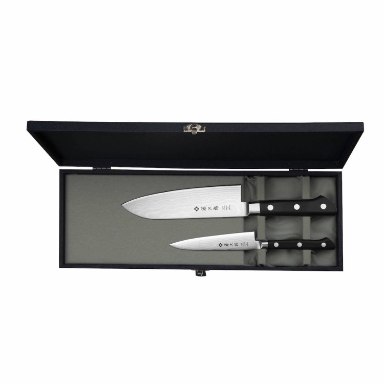 Tojiro Classic Damascus VG-10 Japoński Zestaw 2 Noży Nóż Uniwersalny 12cm i Santoku 17cm w Etui