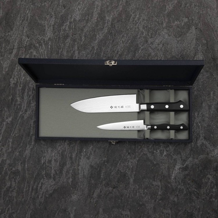 Tojiro Classic Damascus VG-10 Japoński Zestaw 2 Noży Nóż Uniwersalny 12cm i Santoku 17cm w Etui