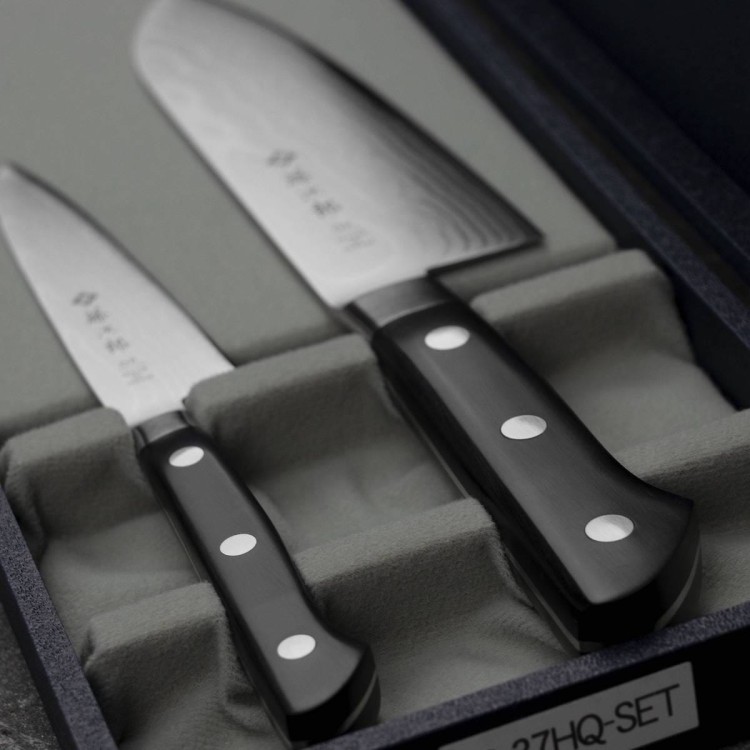 Tojiro Classic Damascus VG-10 Japoński Zestaw 2 Noży Nóż Uniwersalny 12cm i Santoku 17cm w Etui