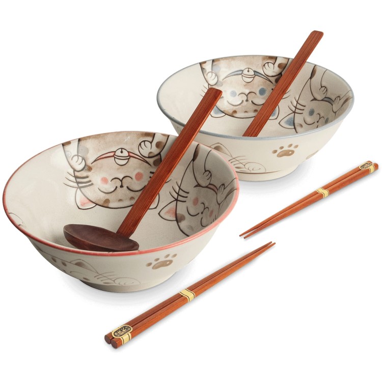 Zestaw Miseczki Chochelki i Pałeczki Do Zupy i Makaronu Ramen Motyw THREE CATS EDO JAPAN