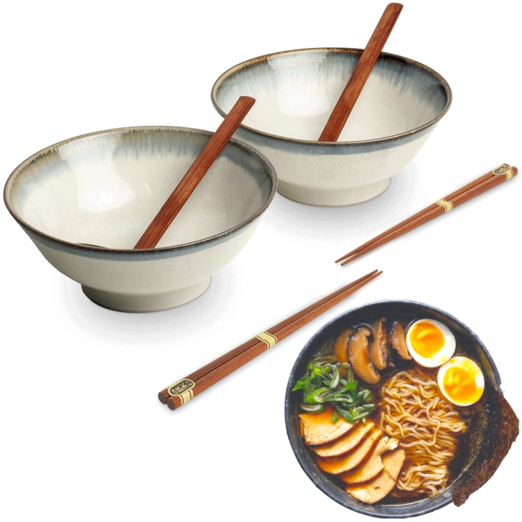 Zestaw Miseczki Chochelki i Pałeczki Do Zupy i Makaronu Ramen Motyw AURORA EDO JAPAN