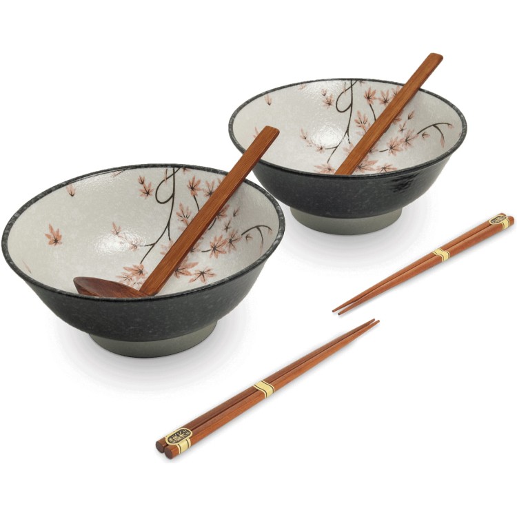 Zestaw Miseczki Chochelki i Pałeczki Do Zupy i Makaronu Ramen Motyw MAPLE LEAF EDO JAPAN