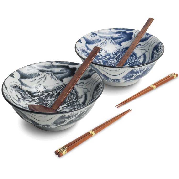 Zestaw Miseczki Chochelki i Pałeczki Do Zupy i Makaronu Ramen Motyw DRAGON EDO JAPAN