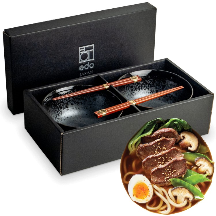 Zestaw Czarno Szarych Misek 17cm Do Makaronu Zupy Udon z Pałeczkami KOGE