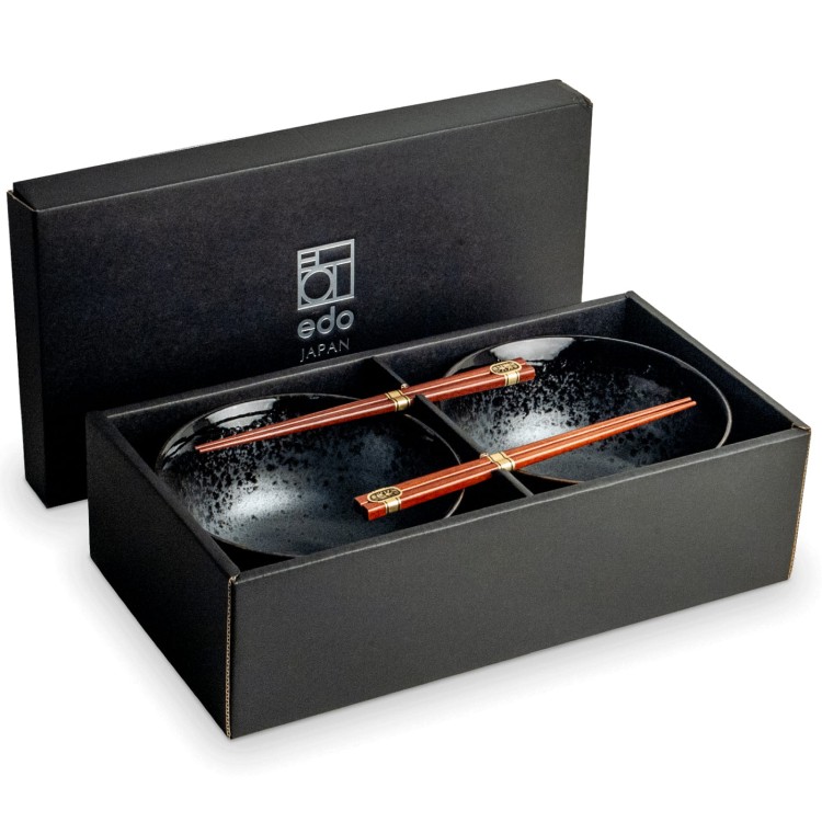 Zestaw Czarno Szarych Misek 17cm Do Makaronu Zupy Udon z Pałeczkami KOGE