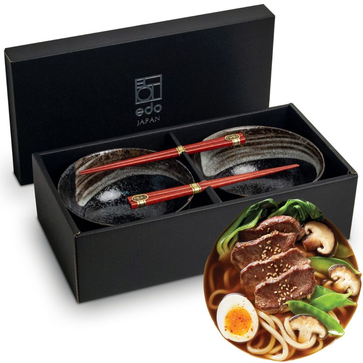 Zestaw Ciemnych Misek 17cm ANSEN Do Makaronu Zupy Udon z Pałeczkami EDO JAPAN