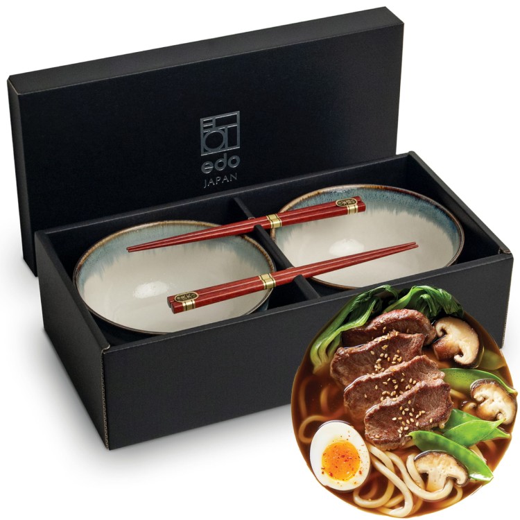Zestaw Jasnych Misek 17cm AURORA Do Makaronu Zupy Udon z Pałeczkami EDO JAPAN