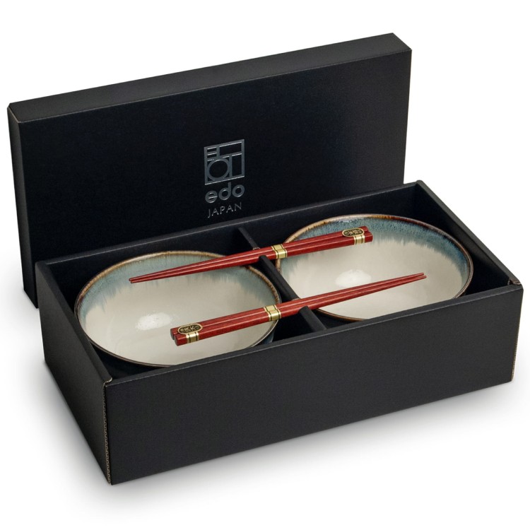 Zestaw Jasnych Misek 17cm AURORA Do Makaronu Zupy Udon z Pałeczkami EDO JAPAN