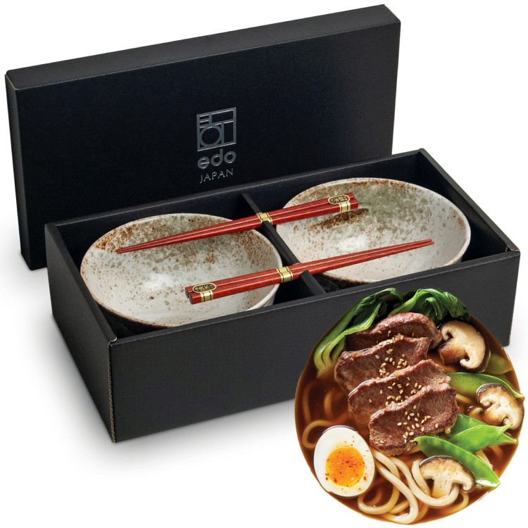 Zestaw Jasnych Misek 17cm HIKARI Do Makaronu Zupy Udon z Pałeczkami EDO JAPAN