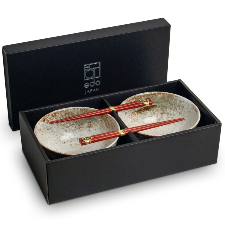 Zestaw Jasnych Misek 17cm HIKARI Do Makaronu Zupy Udon z Pałeczkami EDO JAPAN