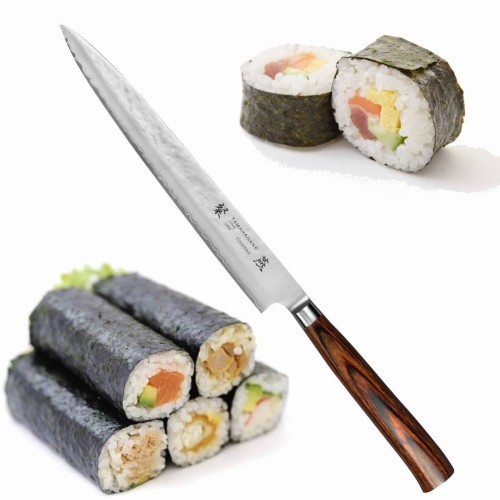 Tamahagane Tsubame Brown VG-5 Japoński Nóż Kuchenny Sashimi Do Sushi Filetowania 61HRC 24cm