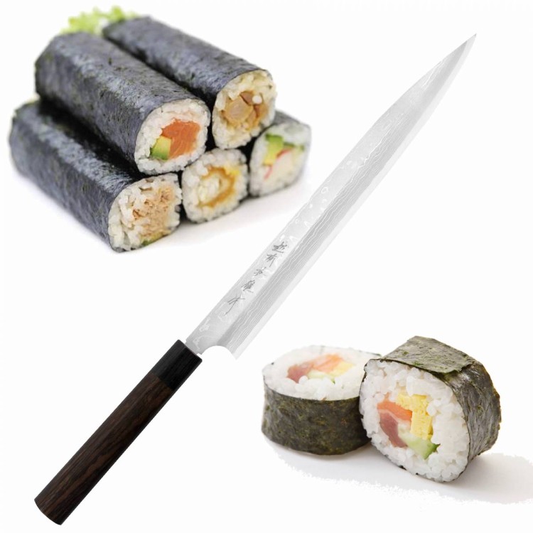 Hideo Kitaoka Shirogami Satin Damascus Japoński Nóż Yanagi Sashimi Do Sushi 30cm