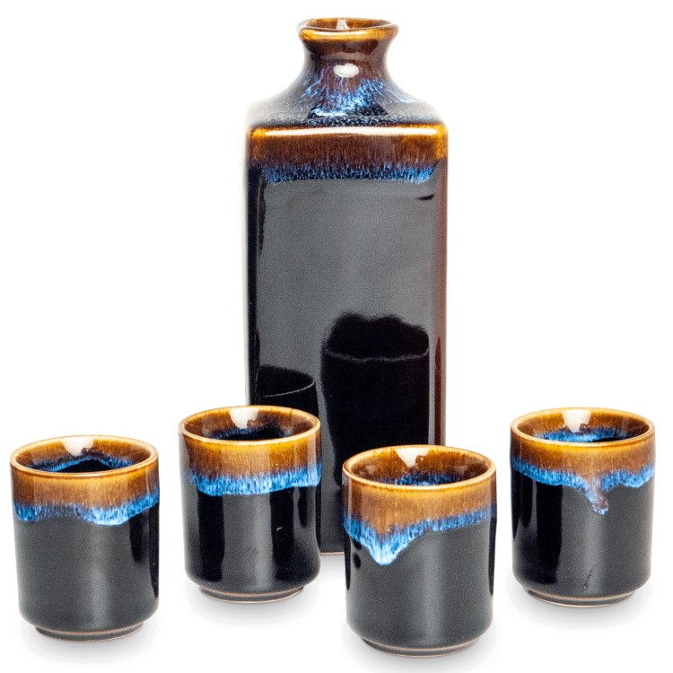 Czarno-Brązowy Ceramiczny Zestaw Komplet Do Podawania Japońskiego Sake 450ml EDO JAPAN